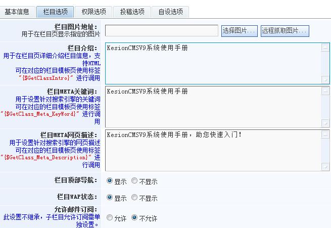 栏目选项设置